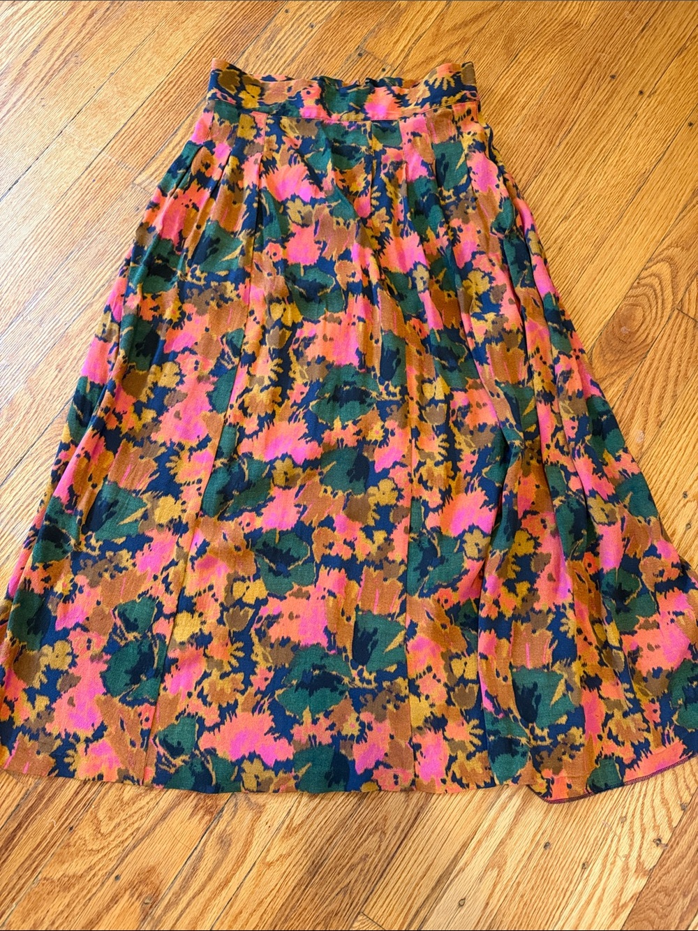 Sezane Floral Midi Skirt in Pink, Green & Brown